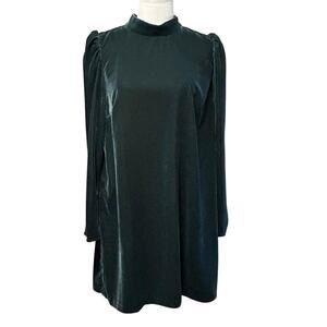 GAP Forest Green Velvet Mock Neck Puff Sleeve Shift Women's Dress Large